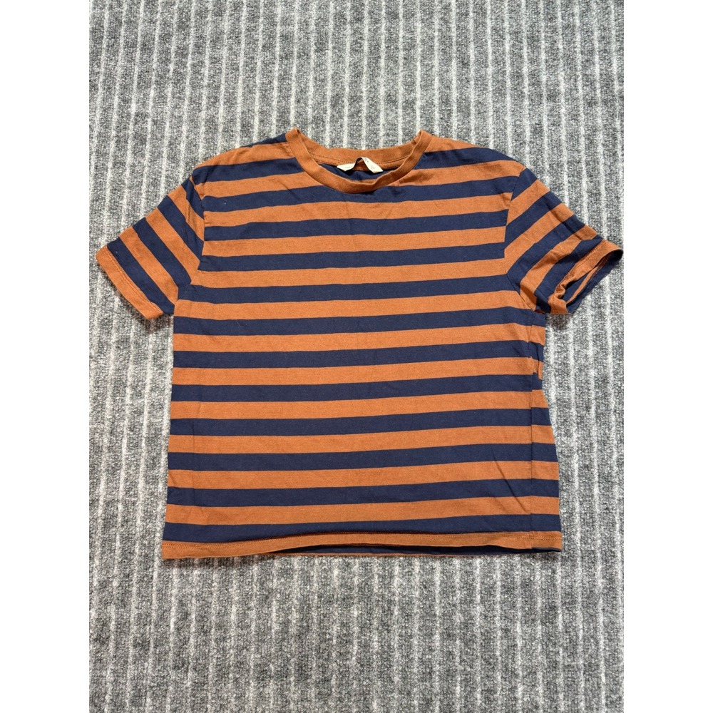 Outfitters Striped T-Shirt Women Medium Brown Blue Casual Dark Academia Basic
